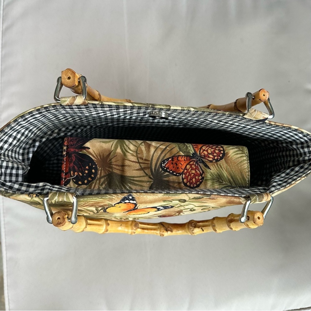 Butterfly Print Bamboo Handle Tote Bag - Picture 4 of 8